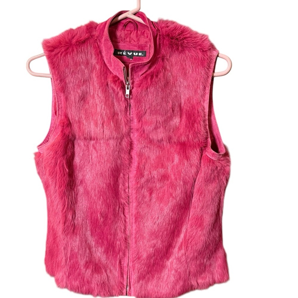 Revue Cropped Raspberry Pink Genuine Rabbit Fur Vest Sz Small - Picture 7 of 7